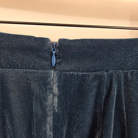 Ann Taylor 0 Blue Velvet Midi Skirt Velour A-Line Navy Midnight Lining Zip - Picture 7 of 7